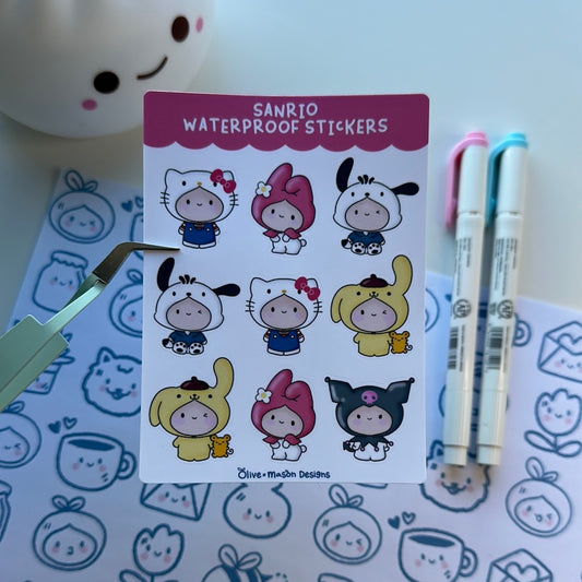 Kitty & Friends Waterproof Sticker Sheet