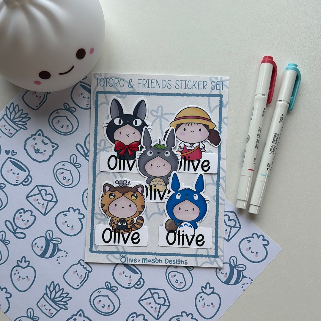 Personalized Totoro & Friends Waterproof Vinyl Sticker Set (Set of 5)